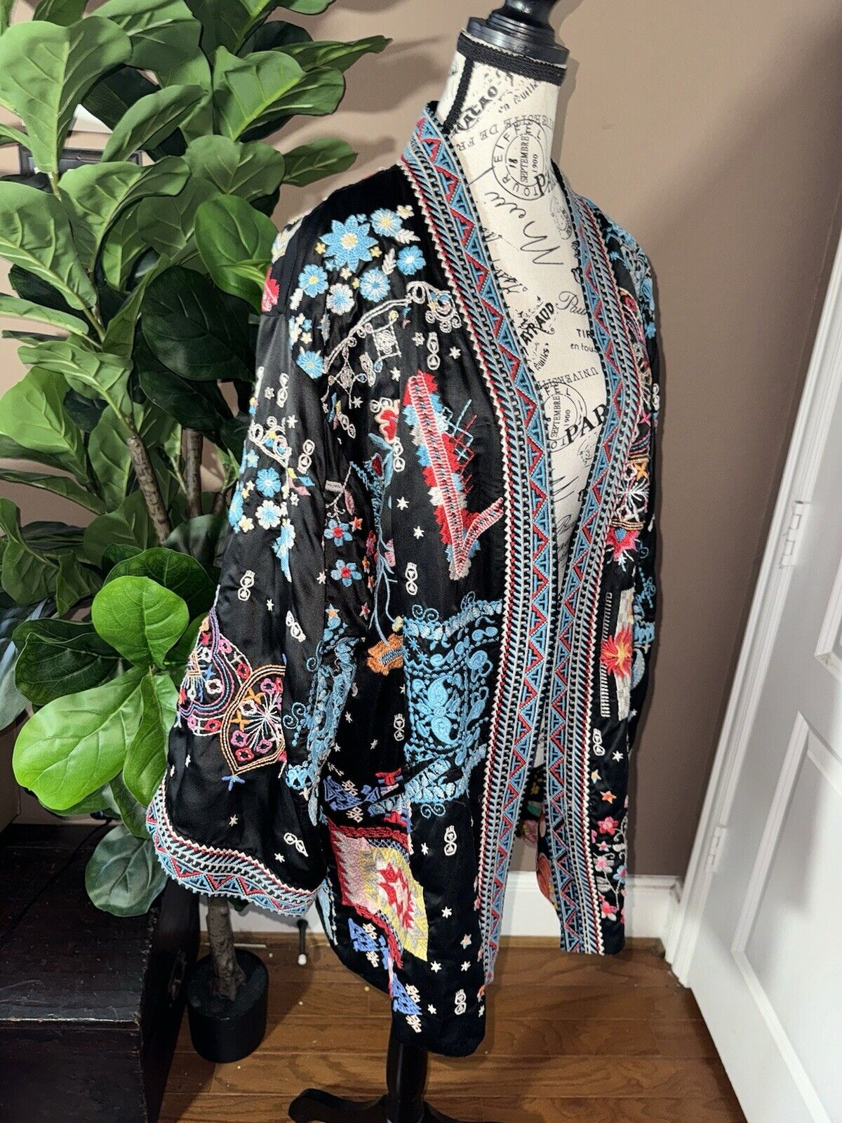 Johnny Was XL 1X Reversible KIMONO Jacket Coat Wrap Embroidery STUNNING