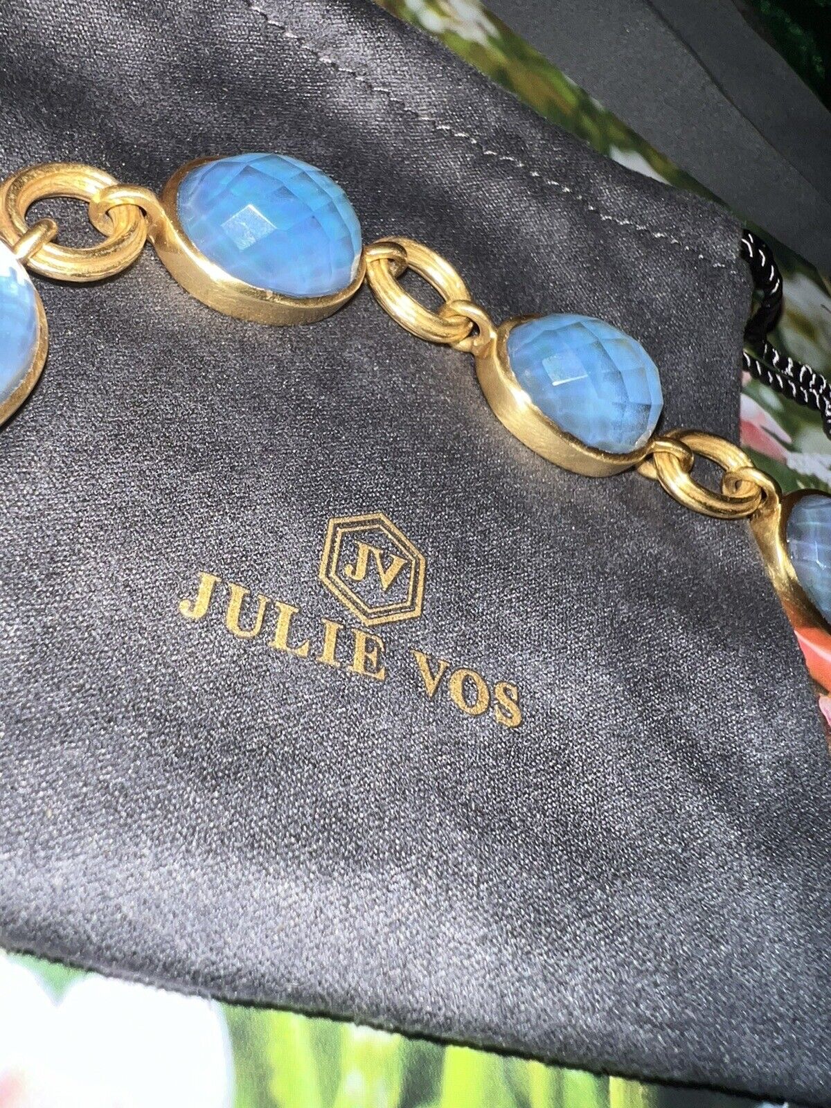 NEW Julie Vos Chalcedony Blue Toggle Link Bracelet 24k Gold Plates NWT