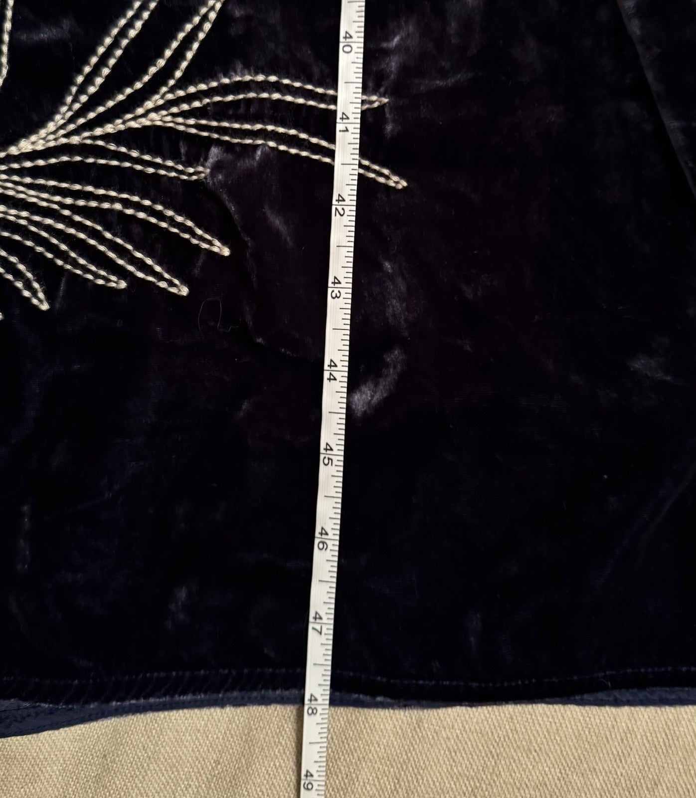 JOHNNY WAS XL Dark Midnight Blue Velvet Midi Dress Tiered Embroidered Maxi Johnny Was