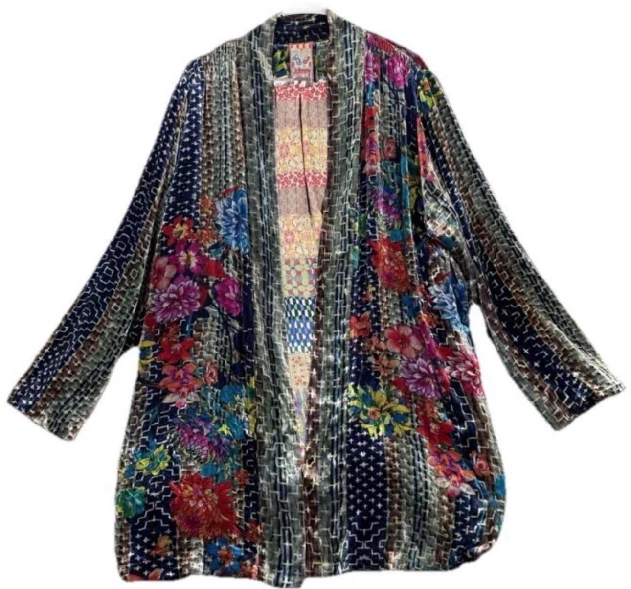 Johnny Was XXL Plus Velvet & Silk Kimono Wrap Jacket Cardigan Duster Floral Johnny Was