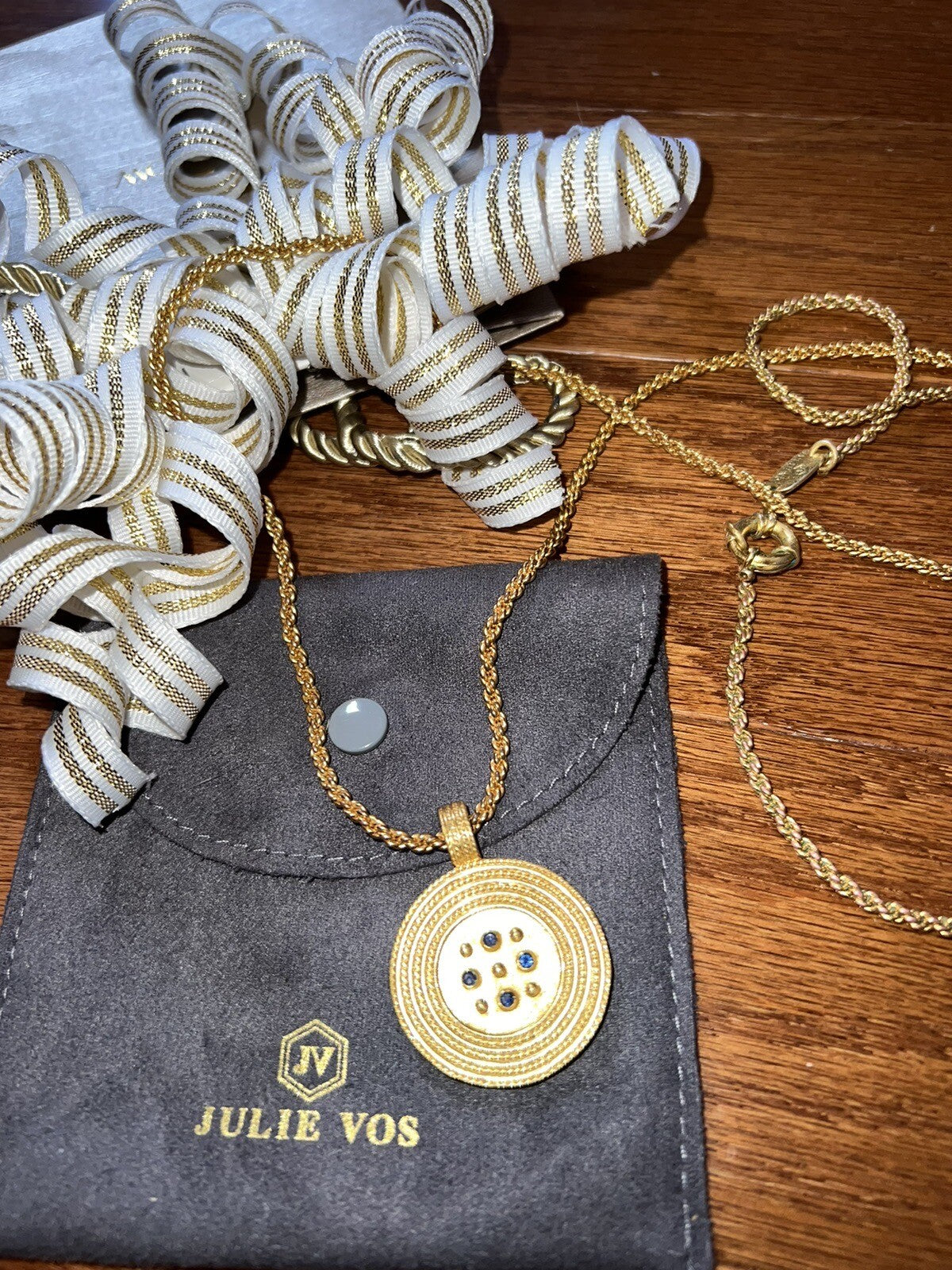 Julie Vos Statement Rope Necklace & Pendant 24k Gold Plate And Sapphire Glass Julie Vos