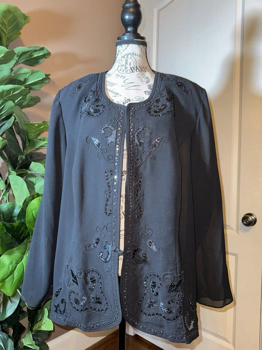 Eileen Fisher 2X Black Dress Jacket Top Beaded Kimono Wrap Tags Cut Out