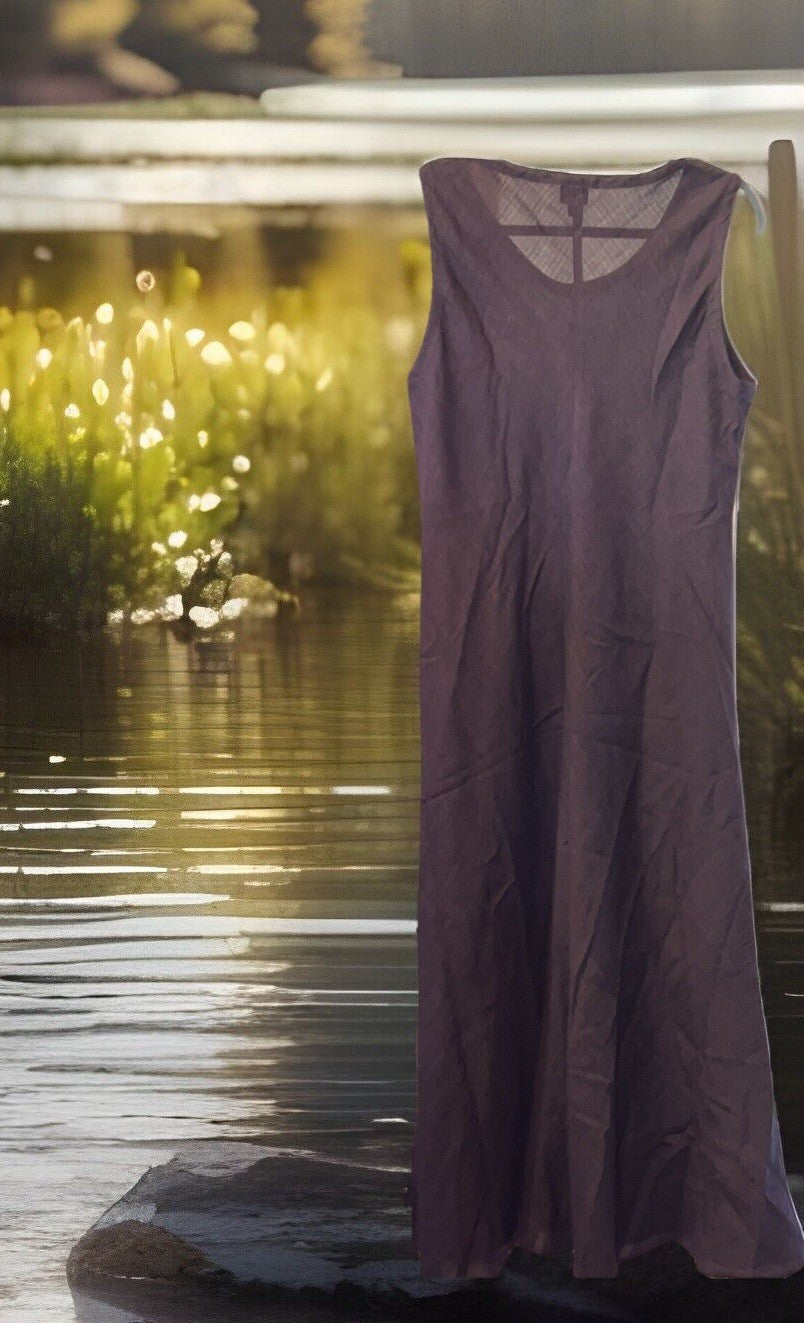 Eileen Fisher PL Petite Large Linen Chocolate Brown Midi Maxi Dress Eileen Fisher