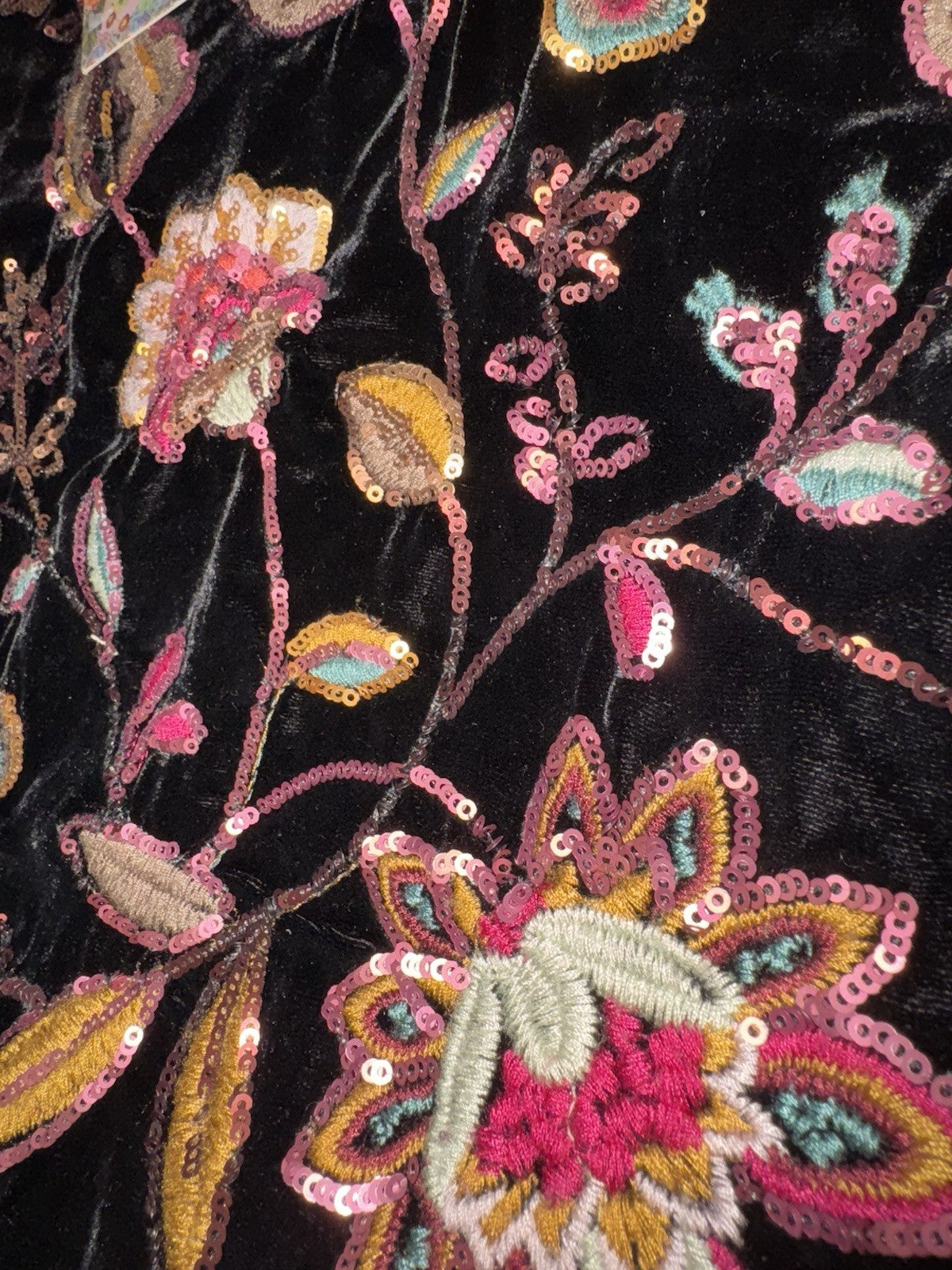 Johnny Was Large Black Velvet & Sequin Hobo Bag Tote Purse Embroidered Crossbody Johnny Was