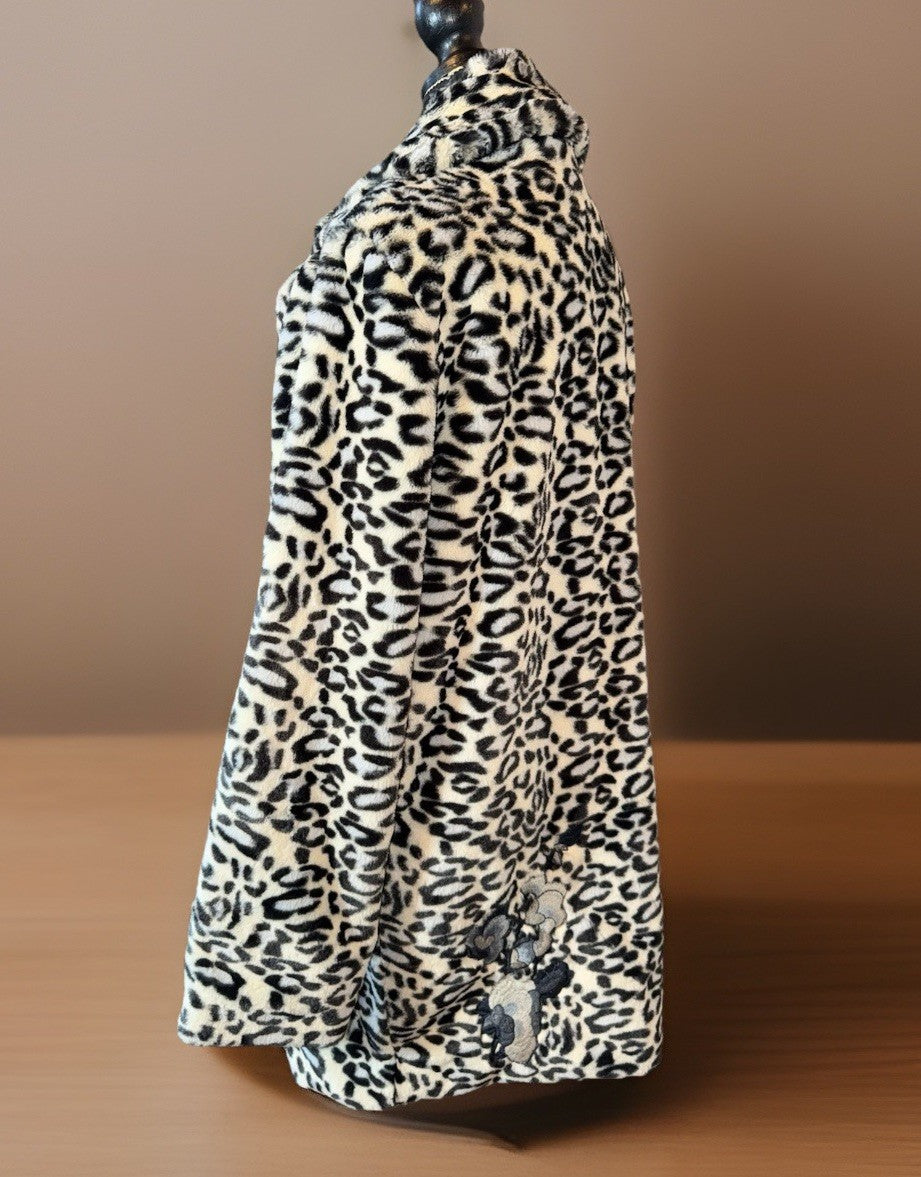 Johnny Was S Soft Blue & White Leopard Faux Fur Coat Jacket Wrap Silk Lining Johnny Was