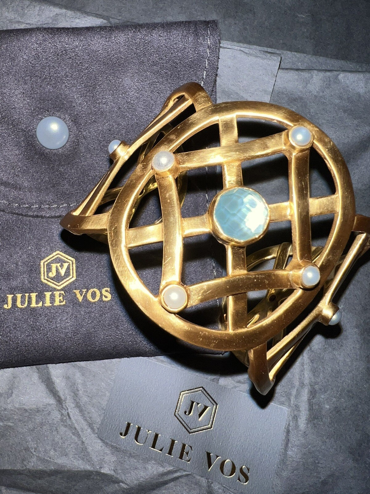 Julie Vos Chalcedony & Pearl Cuff Bangle Bracelet Julie Vos