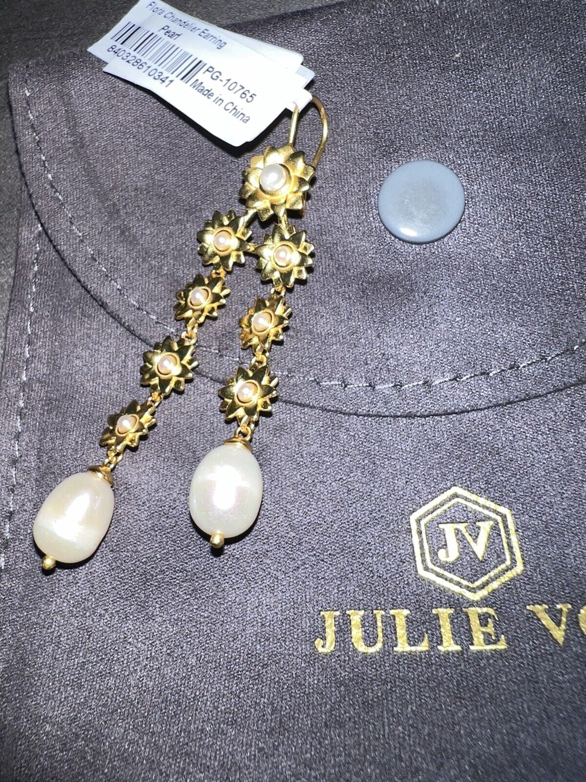 Julie Vos Flora Chandelier Drop Earrings 24k Gold Plated & Pearls