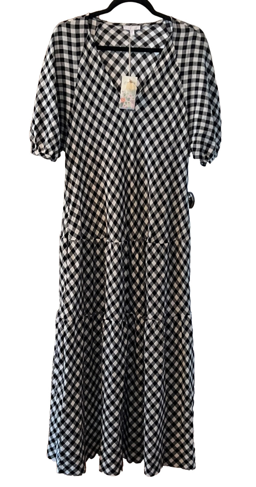 Johnny Was Black & White Check Soft MIDI Dress  Sz XL