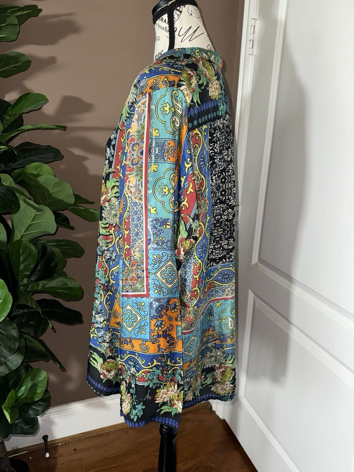 Johnny Was 100% Silk L Large Tunic Top Mini Dress Kimono Sleeves OVERSIZED