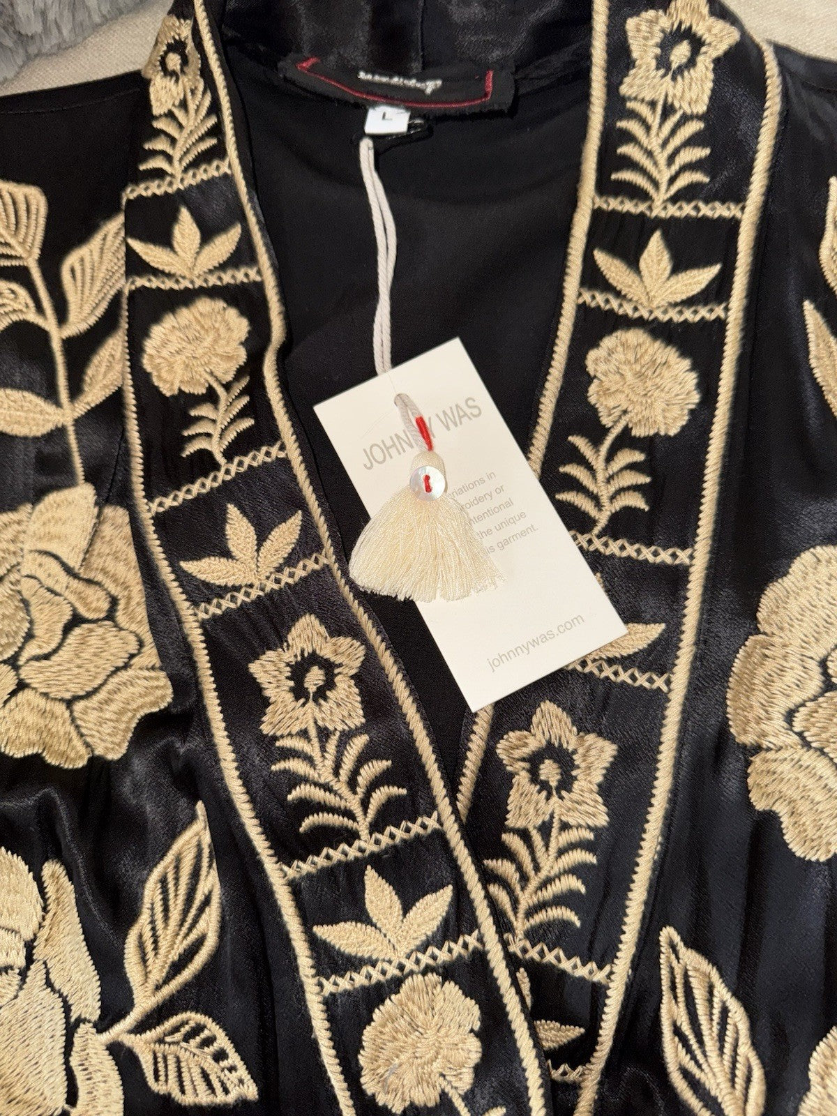 Johnny Was L Black & Gold Long Kimono Duster Embroidered Jacket Coat Wrap Johnny Was