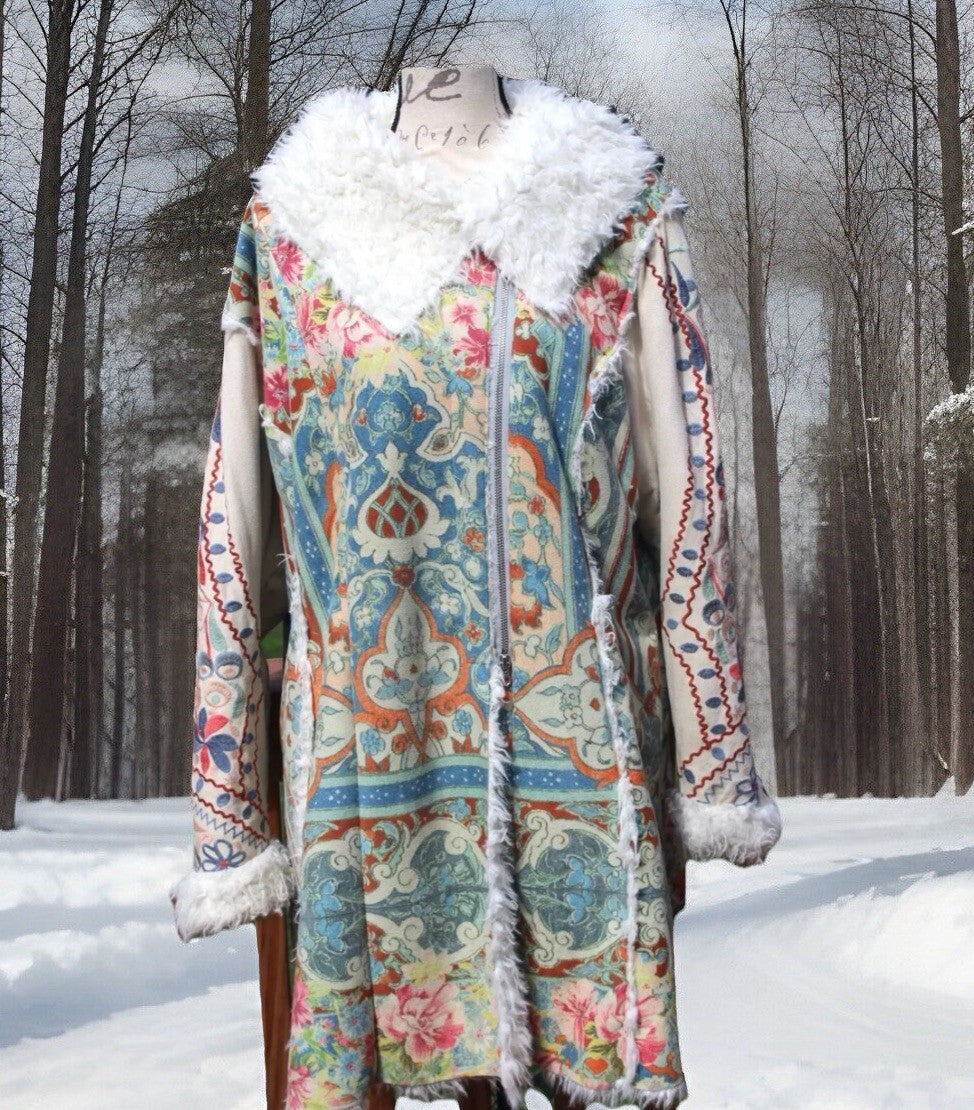 Johnny Was M Medium Sherpa Fur & Faux Suede Coat Jacket Zipper Pockets Johnny Was