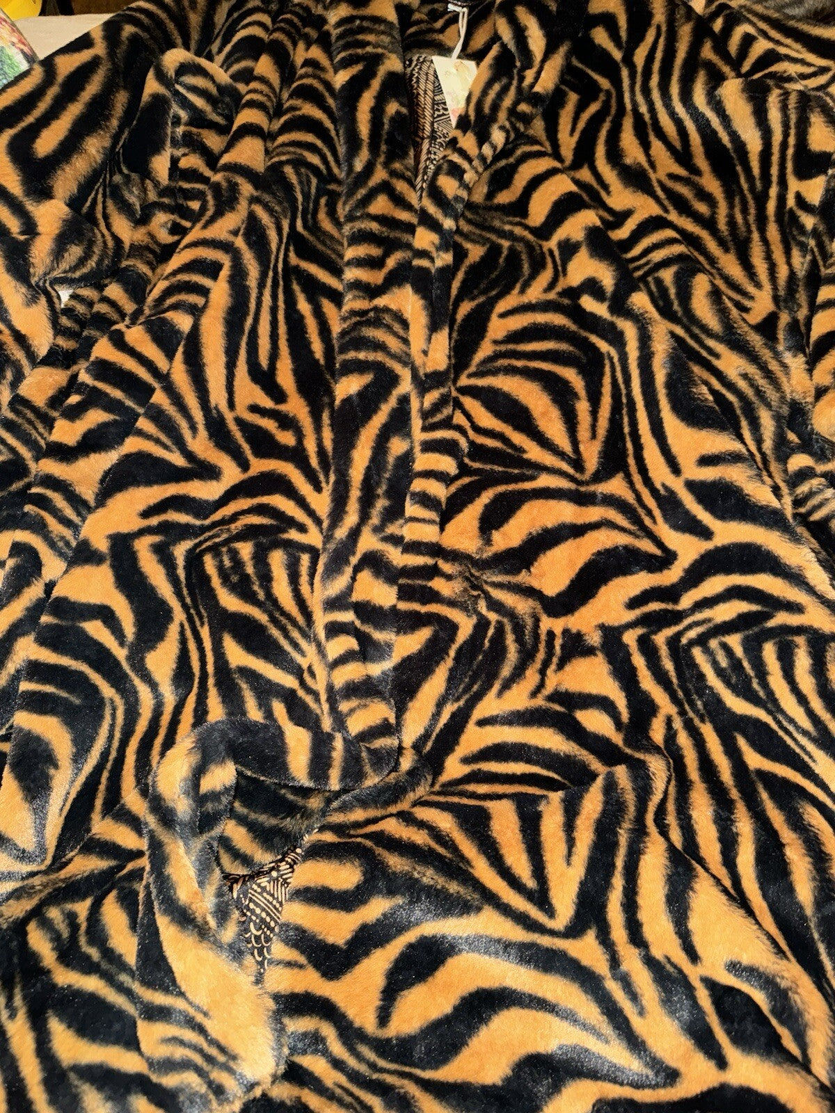 Johnny Was XL Faux Fur & Silk Tiger Stripe Long Length Coat Jacket Wrap Johnny Was