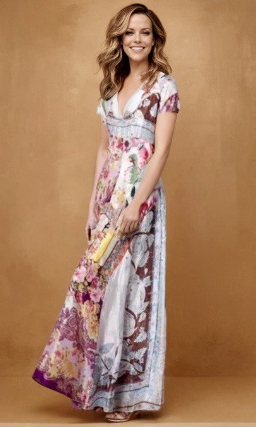 Johnny Was XL 100% Silk Maxi Dress A-Line Kaftan Floral Pattern Lightweight Cool Johnny Was