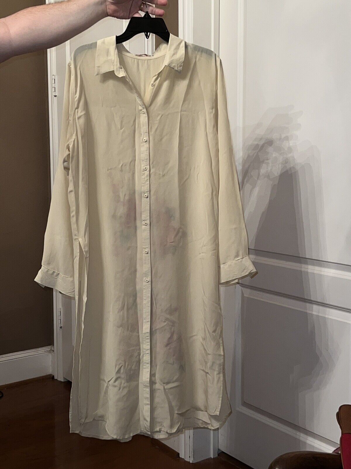 Johnny Was 100% Ecru Silk Tunic Top Blouse Dress Beautiful SPRING Sz L Large