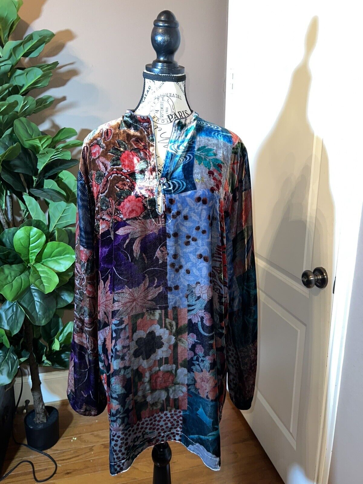 Johnny Was Jewel Tones Velvet Tunic Top Mini Dress Long Sleeve Sz XL Kimono