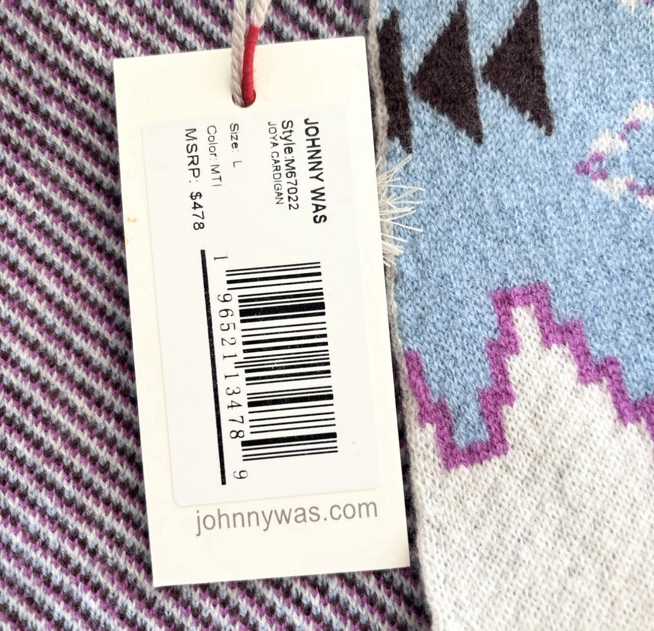 Johnny Was L White Purple & Blue Cashmere & Wool Cardigan Sweater Wrap $478 Johnny Was