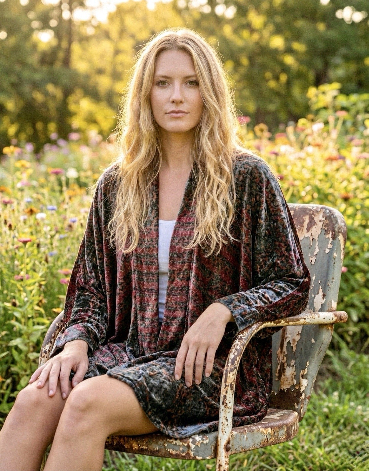 Johnny Was 1X Black & Red Velvet Kimono Wrap Cardigan Jacket RichColors - Boho Beauty Boutique