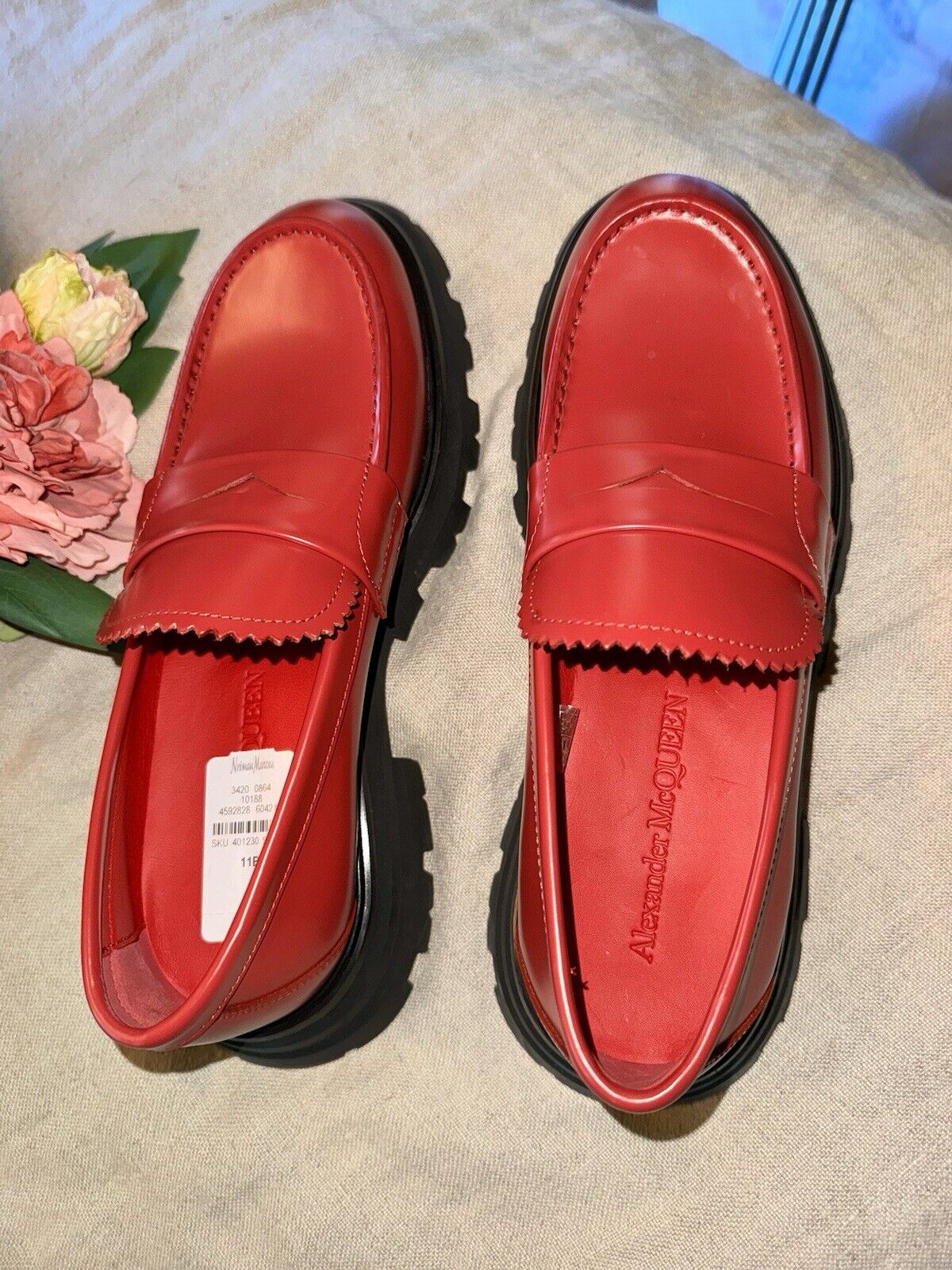 Alexander McQueen Wander Women's Red Leather Platform Loafer Shoes IT 41 / US 11