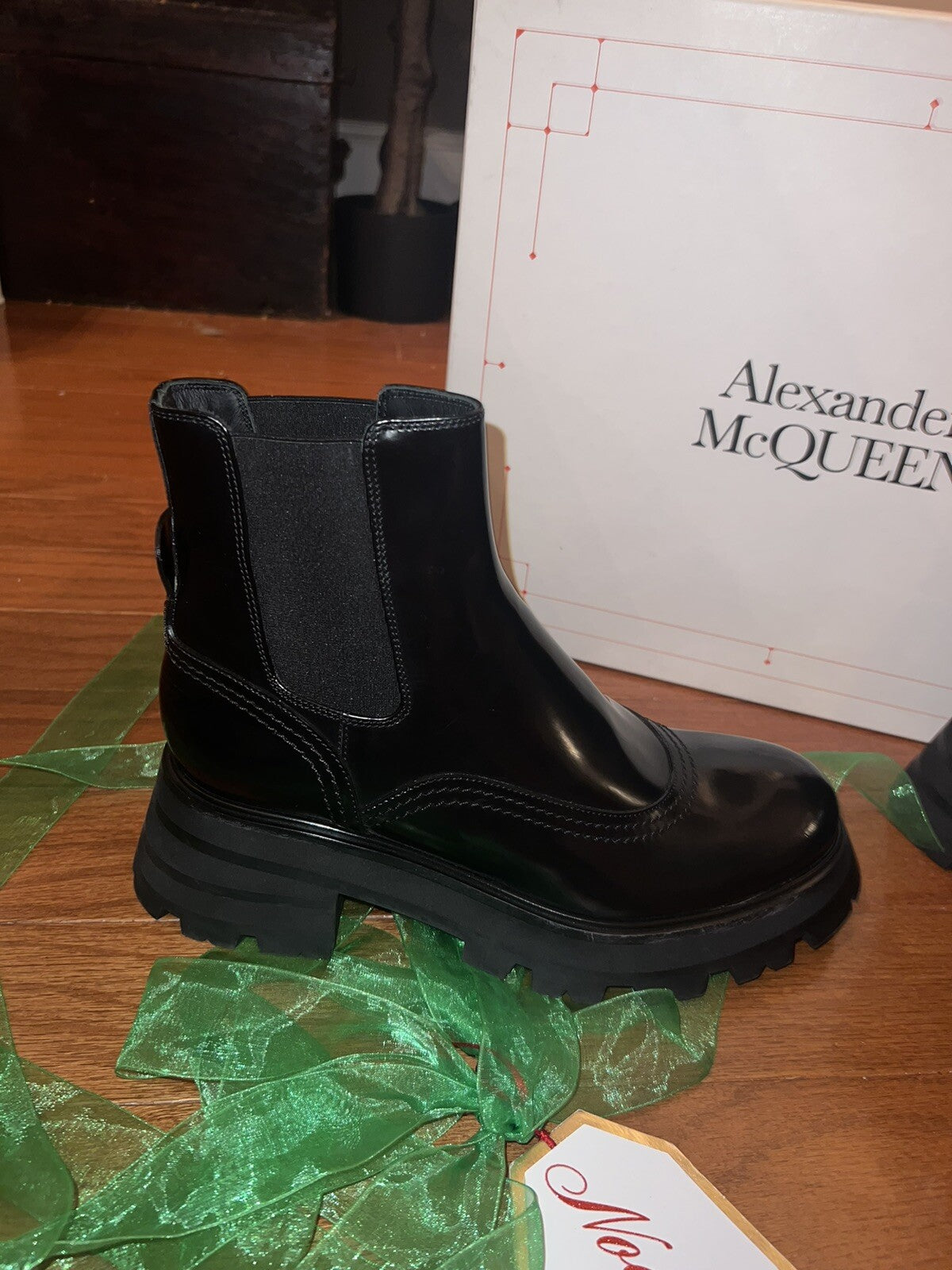 In Box ALEXANDER MCQUEEN Wander Leather Chelsea Boots 10 Black Neiman Marcus Alexander McQueen