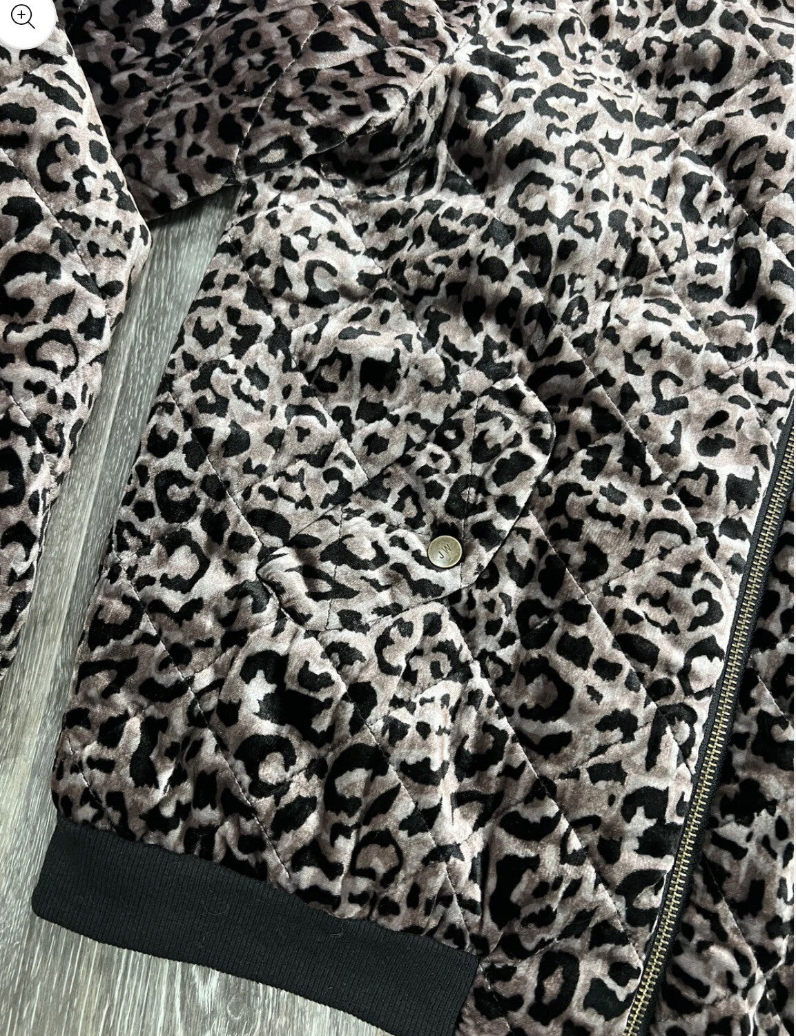Johnny Was M Velvet Leopard Print Bomber Jacket Coat 100% Silk Lining Animal Johnny Was