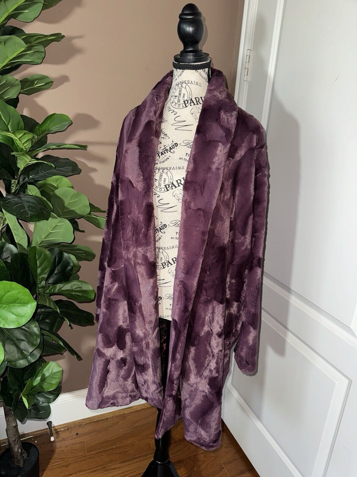 Johnny Was Faux Fur & Silk Plum Purple Coat Jacket Wrap M Medium