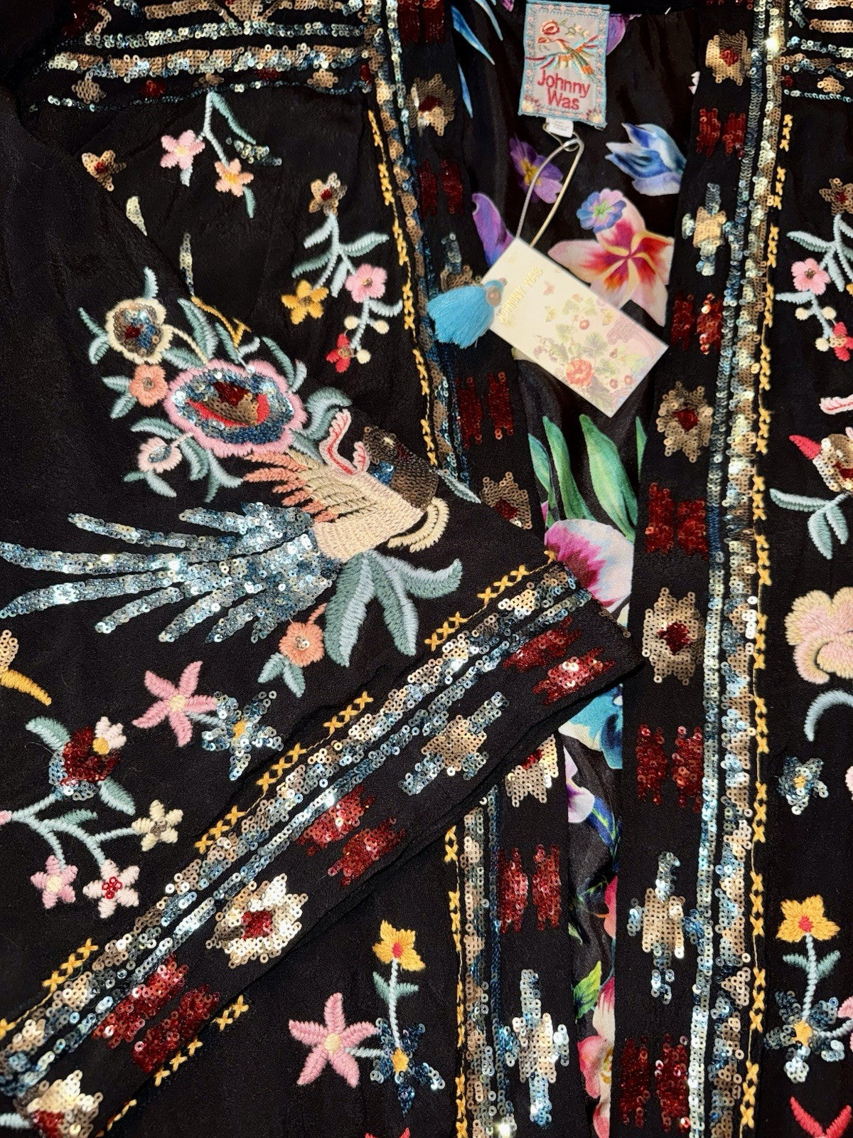 Johnny Was XXL Plus Black Kimono Jacket Coat Sequins Sequin $528 Retail LUXE Johnny Was