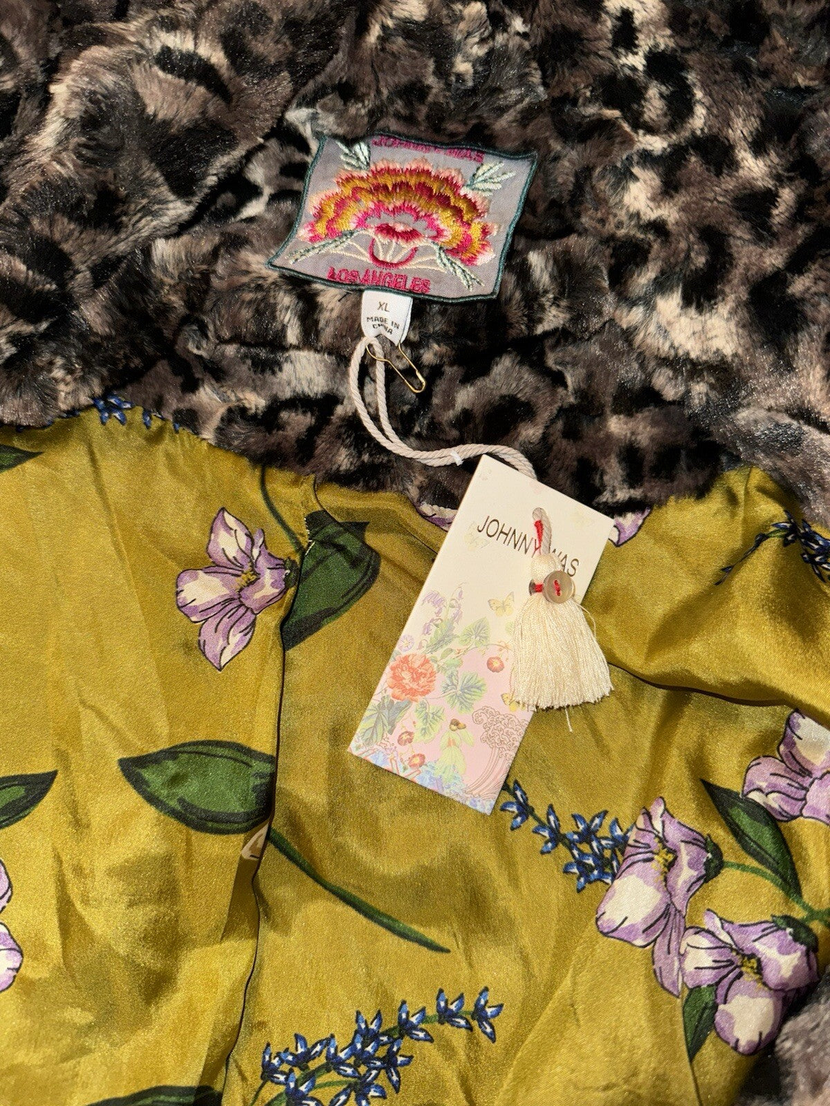 Johnny Was XL 1X Faux Fur & Silk Lined Leopard Animal Print Coat Jacket Wrap Johnny Was