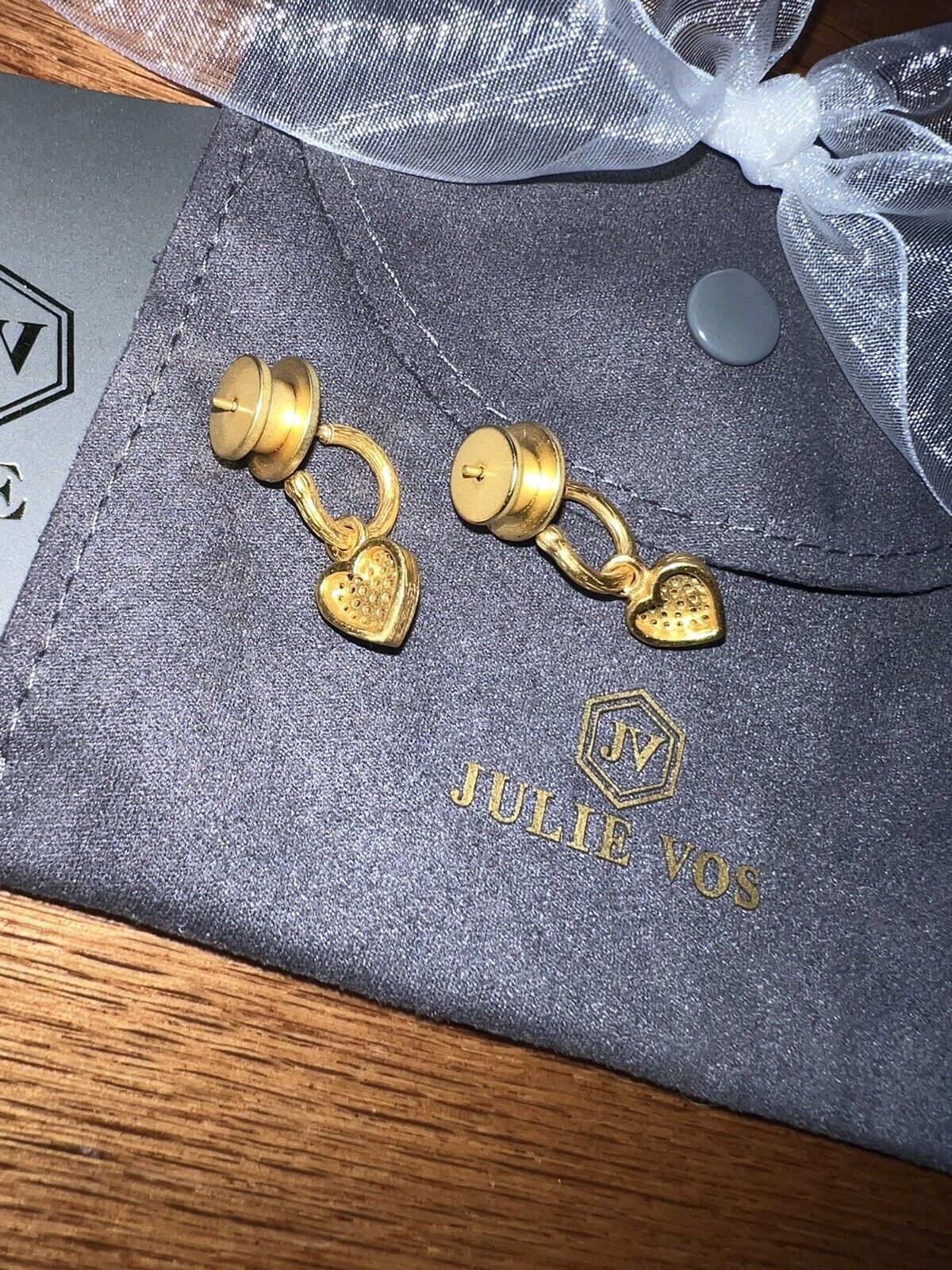 Julie Vos New Pave Heart Hoop & Charm Earrings 24k Gold Plated & CZ