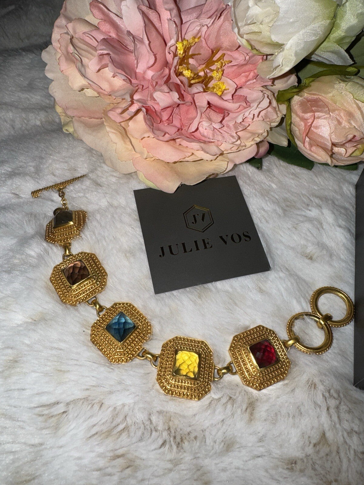 Julie Vos 8.5” Large Sz Gorgeous Link Bracelet Adjustable Toggle Multi Color Julie Vos