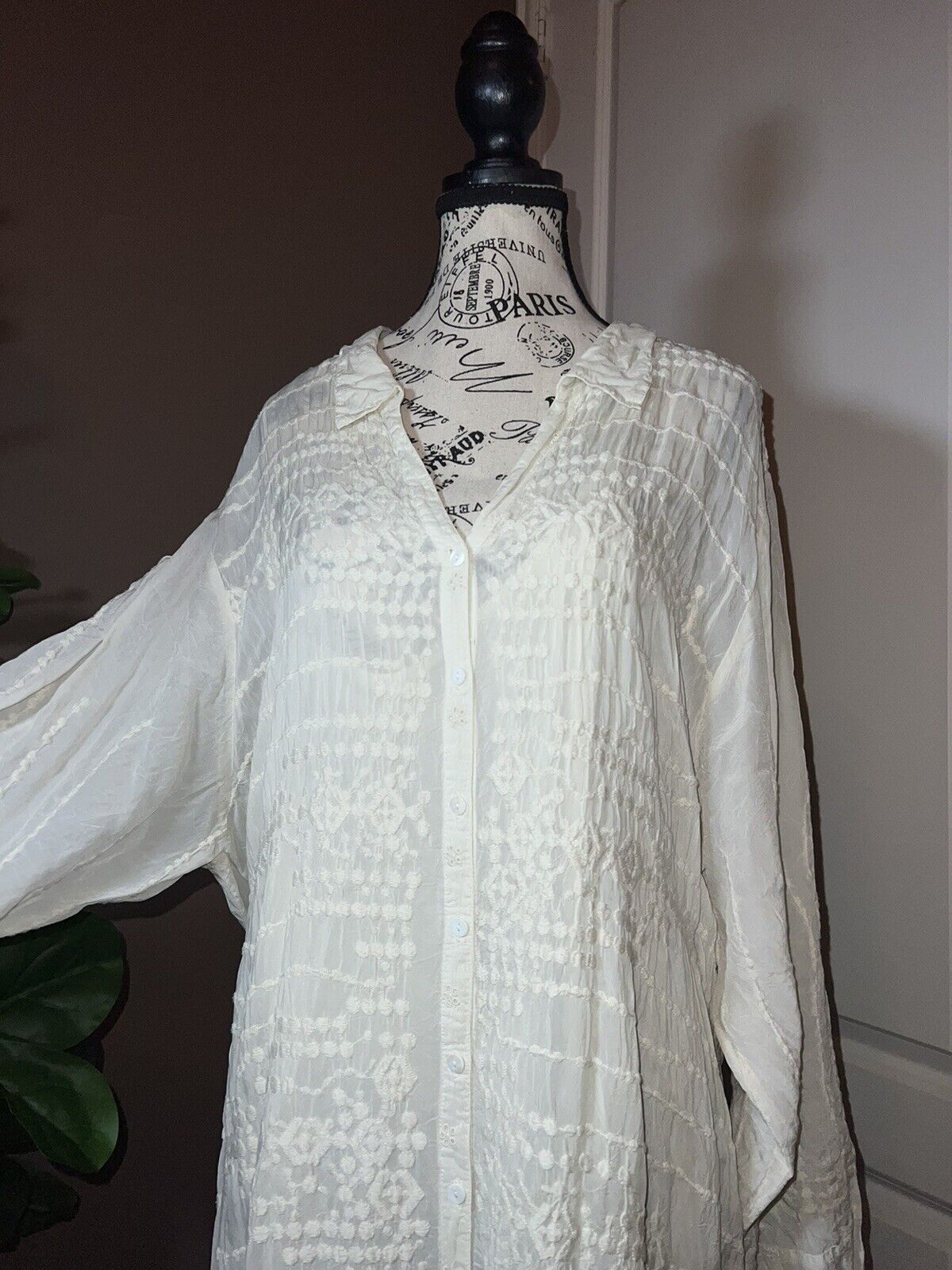 Johnny Was Ivory Silky Embroidery & Lace Kimono Dress Beach Wedding  Sz 2XL 2X