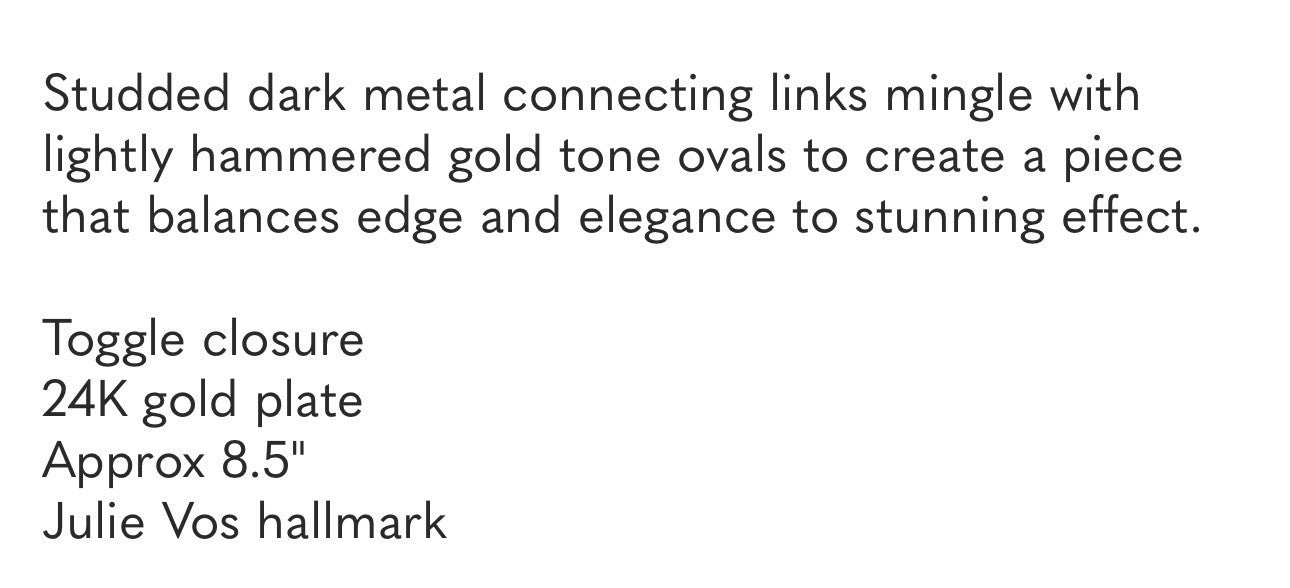 Julie Vos Soho 2 Tone 24k Gold Plated Toggle Chain Link Bracelet  8.5” Julie Vos
