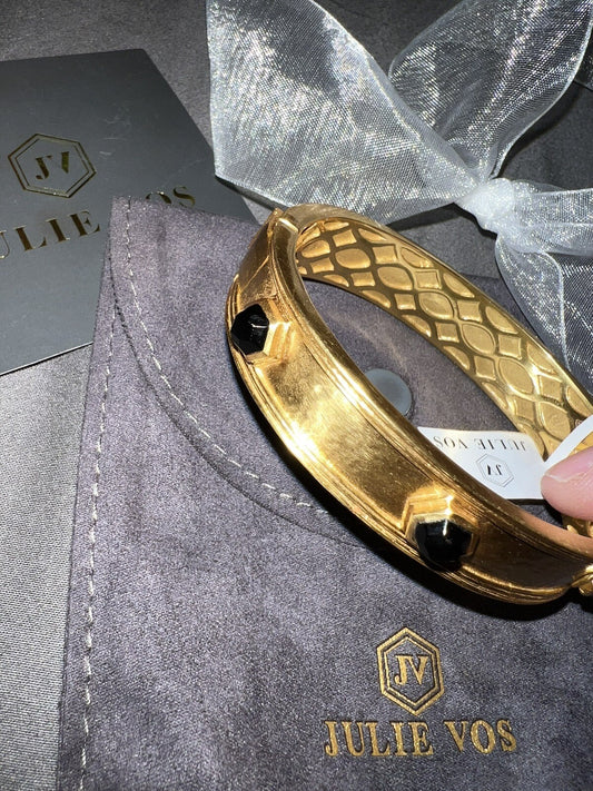 Julie Vos Obsidian Hinged Bangle Bracelet Hexagonal Stones And 24k Gold Julie Vos
