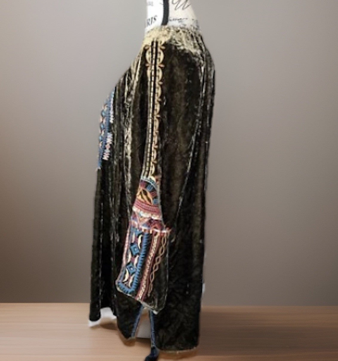 Johnny Was XL Olive Brown Velvet Peasant Blouse Embroidered Tunic Top Mini Dress Johnny Was