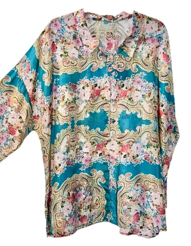 Johnny Was 3X Plus 100% Silk Button Up Blouse Top Tunic Shirt Cool Lightweight Johnny Was