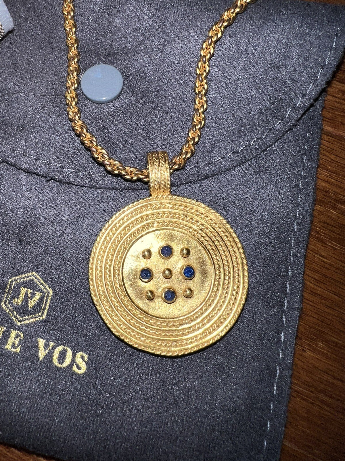 Julie Vos Statement Rope Necklace & Pendant 24k Gold Plate And Sapphire Glass Julie Vos