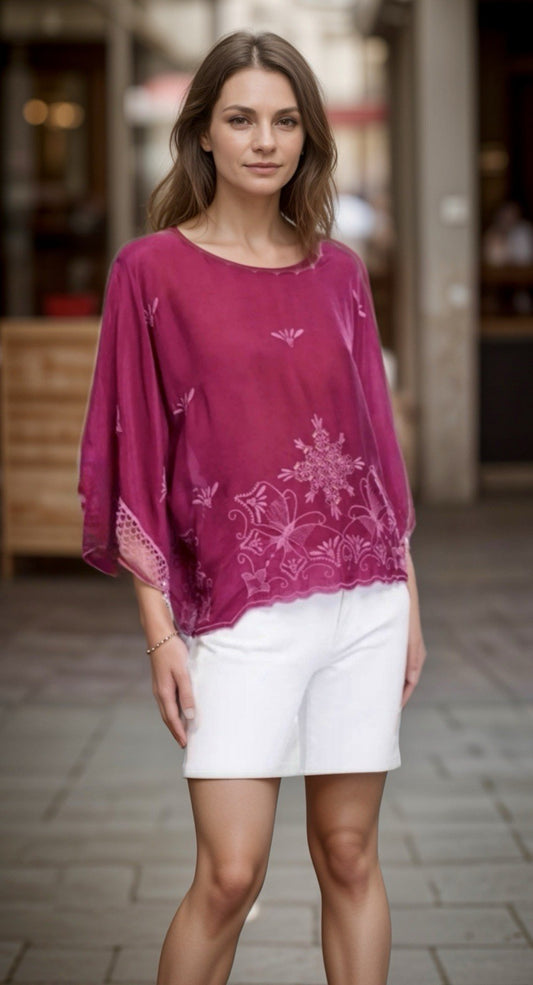 Johnny Was 3X Plus Fushia Pink Tunic Top Peasant Blouse Lightweight Cool Shirt Johnny Was