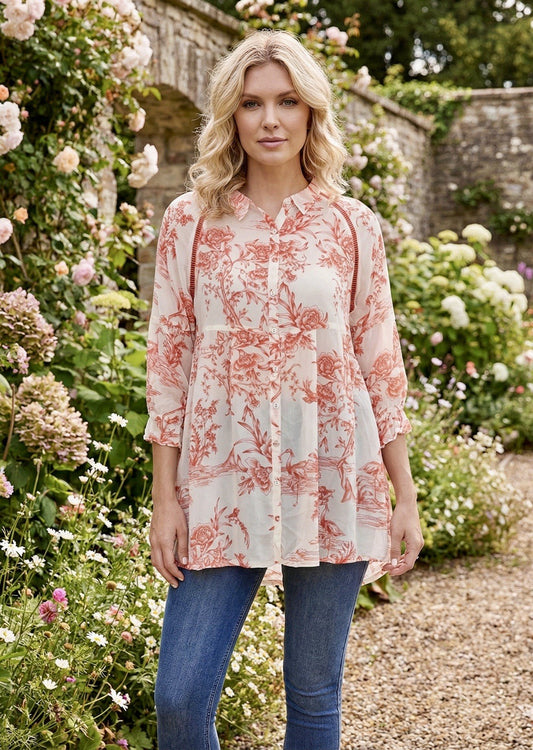 Johnny Was XXL Red & White Button Up Blouse Tunic Top Floral Shirt Boho Johnny Was