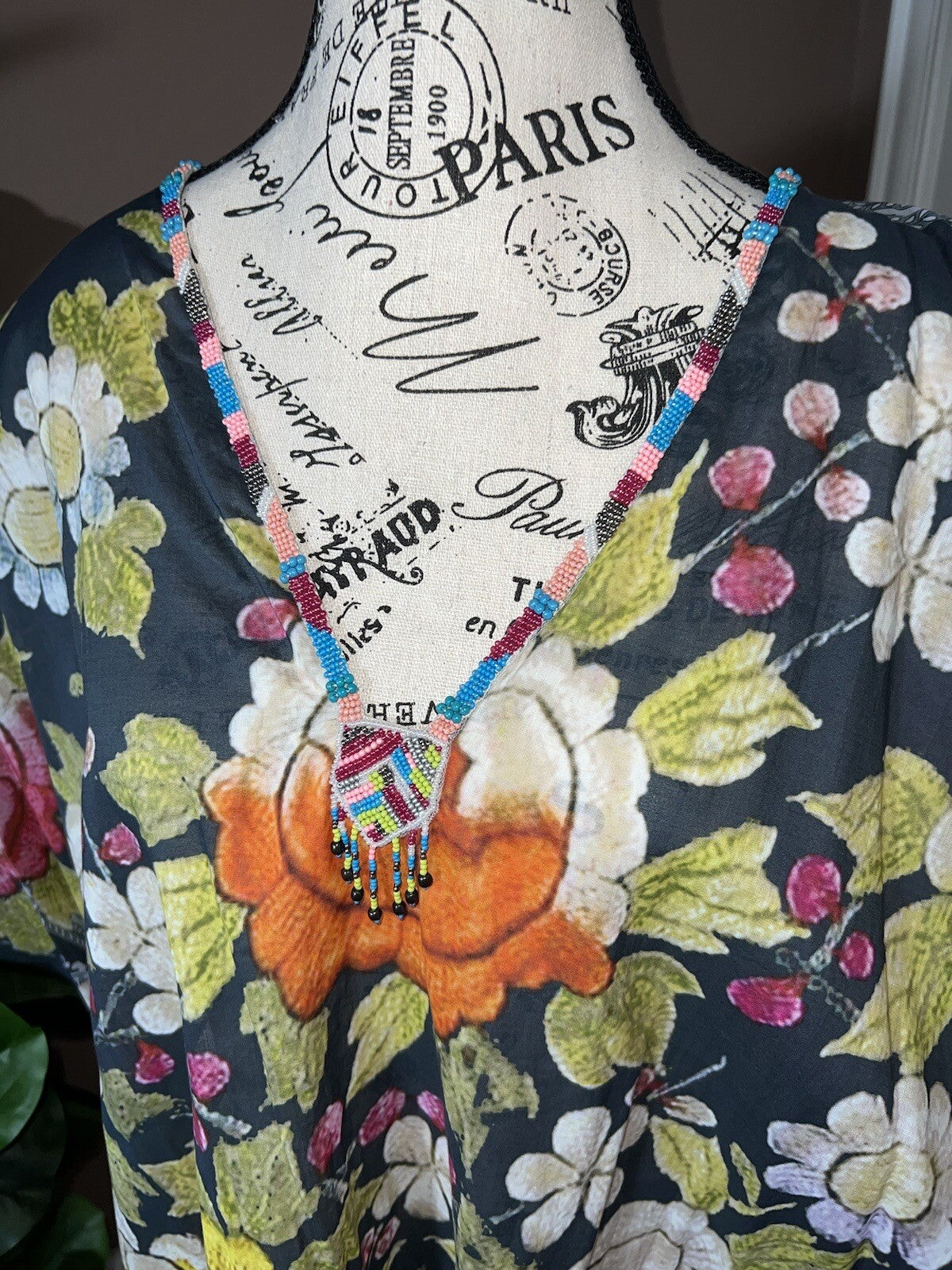 Johnny Was O/S Kimono Wrap Top Cover Up Beautiful Back & Beading Summer One Size Johnny Was