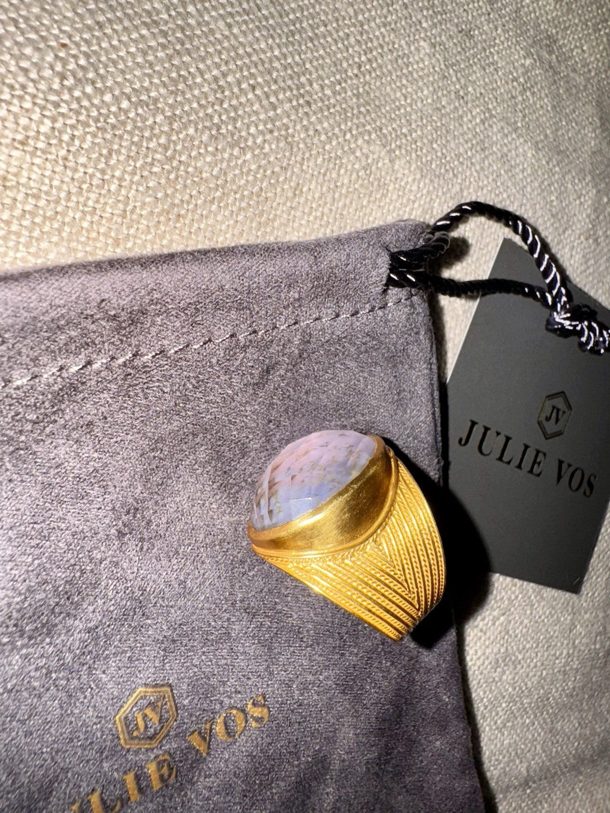 Julie Vos 8 Iridescent Heather Lavender Statement Ring ADJUSTABLE 24K Plated Julie Vos