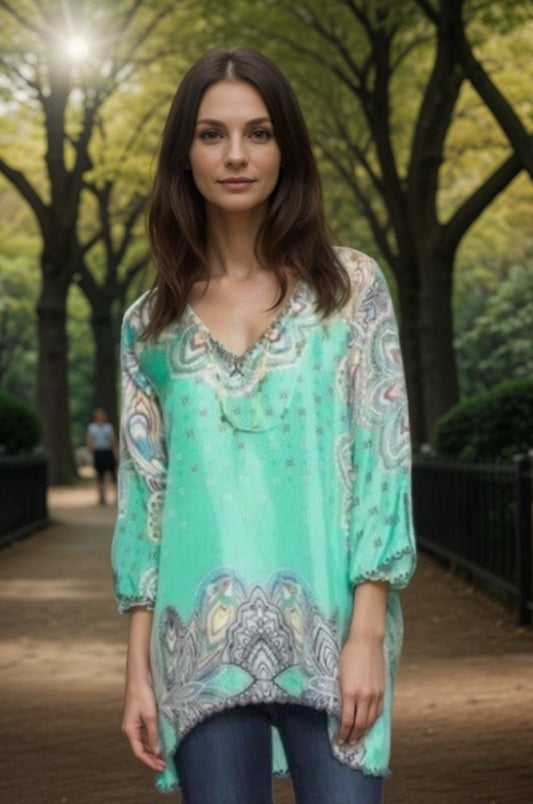 Johnny Was 2X 2XL 100% Silk Long Sleeve Tunic Top Kimono Soft Lightweight Cool Johnny Was