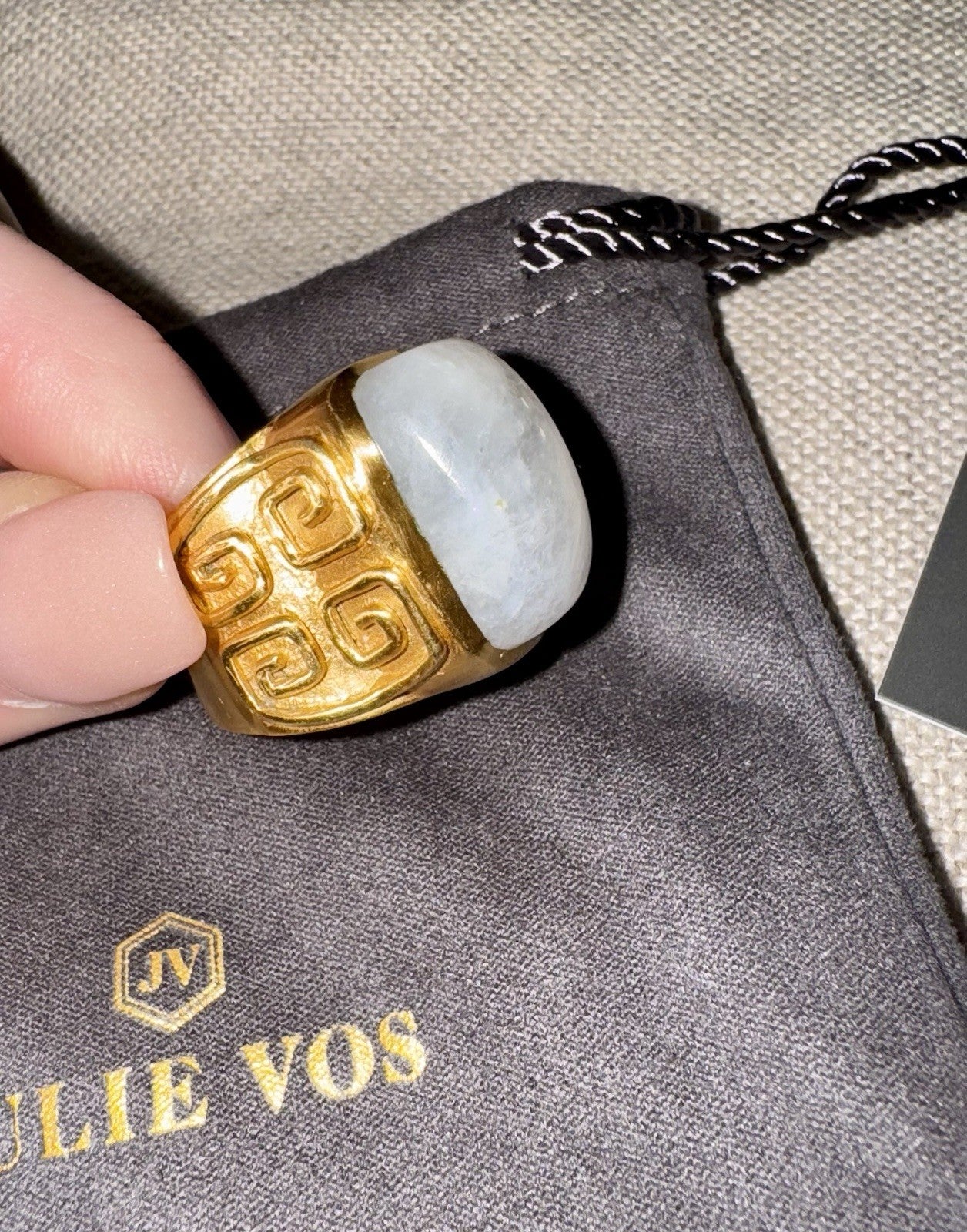 Julie Vos Sz 8 Creamy White Moonstone Statement Ring 24K Plated Looks Unworn Julie Vos