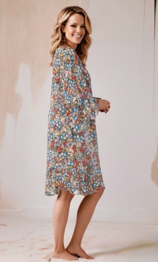 Johnny Was 3X 3XL Plus Shift Mini Dress & Slip Floral Knee Length Bohemian Johnny Was