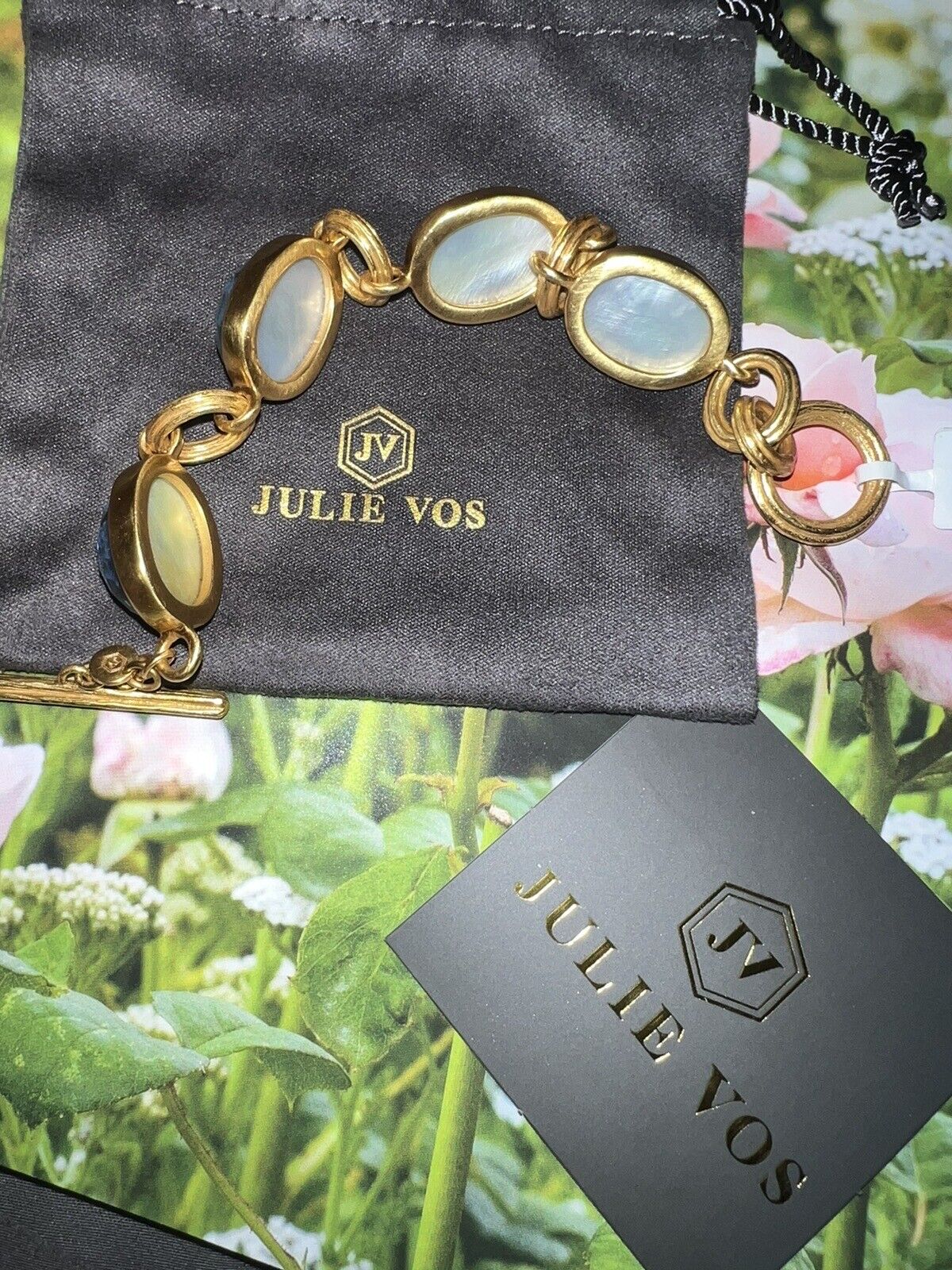 NEW Julie Vos Chalcedony Blue Toggle Link Bracelet 24k Gold Plates NWT