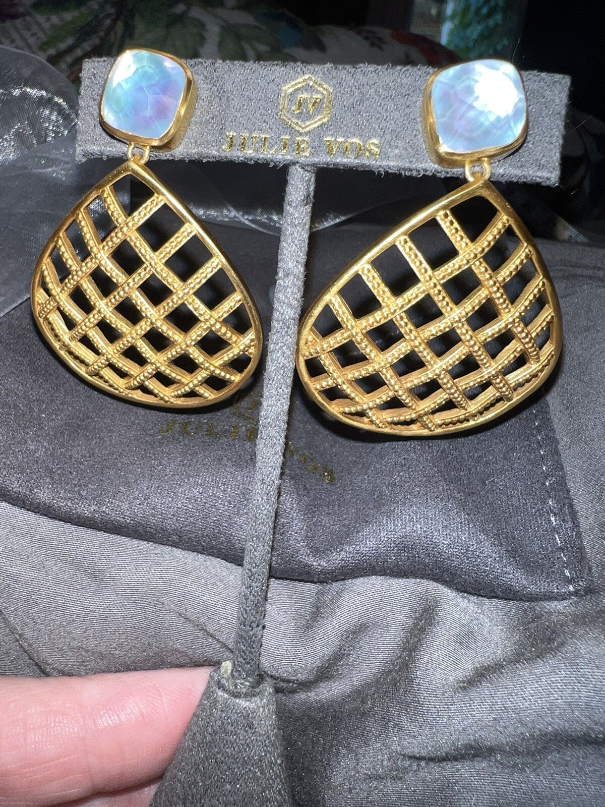 Julie Vos Earrings Iridescent Calcedony Basketweave Luxe Statement Julie Vos