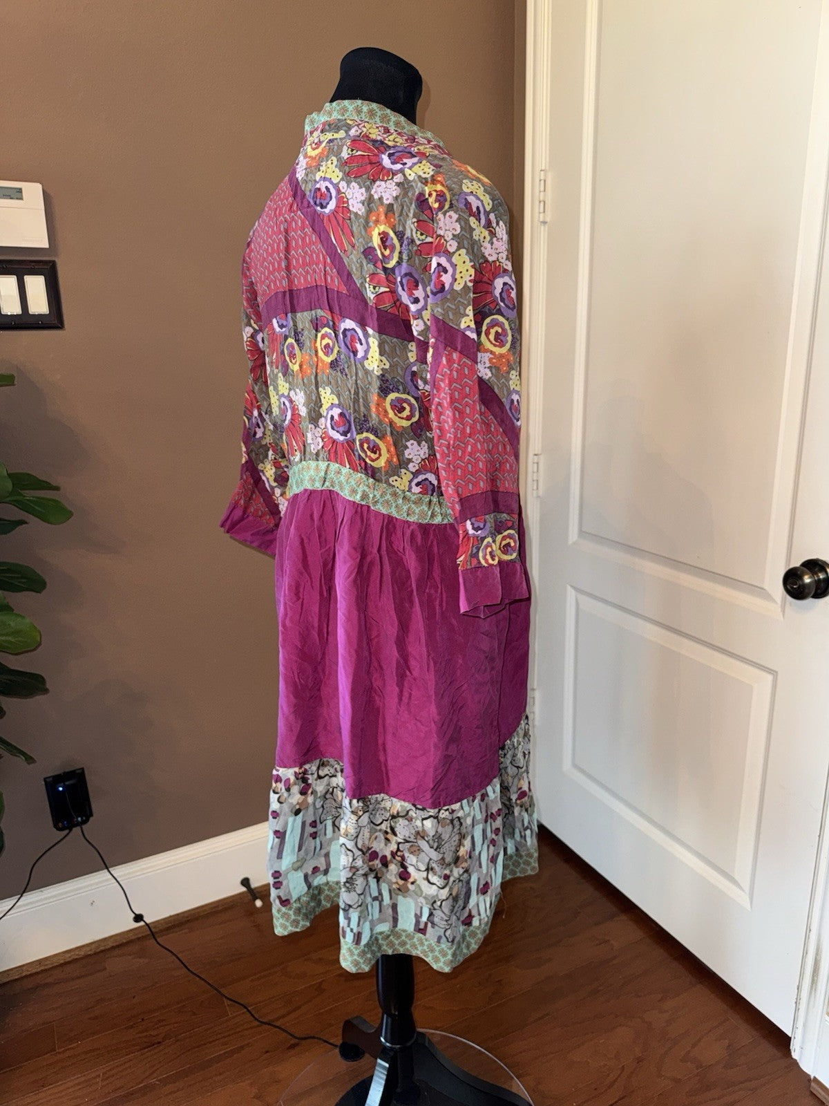 Johnny Was L Purple Tie Waisted Mini Dress Tunic Embroidered Lightweight Cool Johnny Was