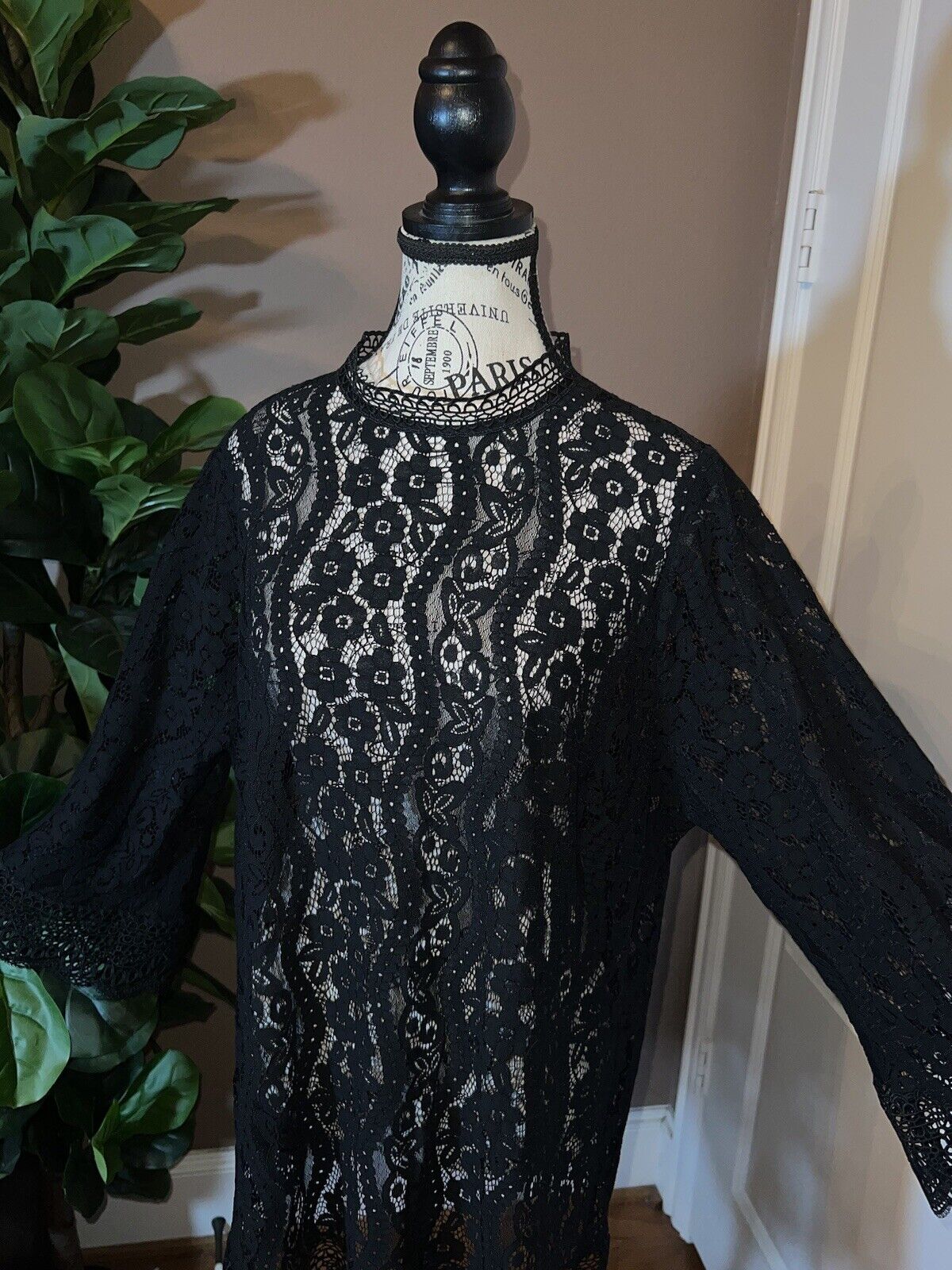 Johnny Was Sz XL Black See Through Lace Tunic Elegant & Classic