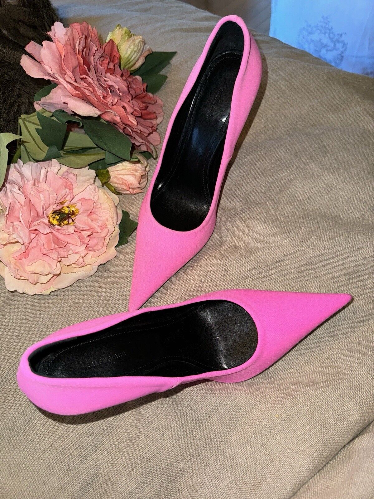 $976 Balenciaga Women's Pink Knife Stretch Stiletto Pump Heels Shoes Sz 37 US 7