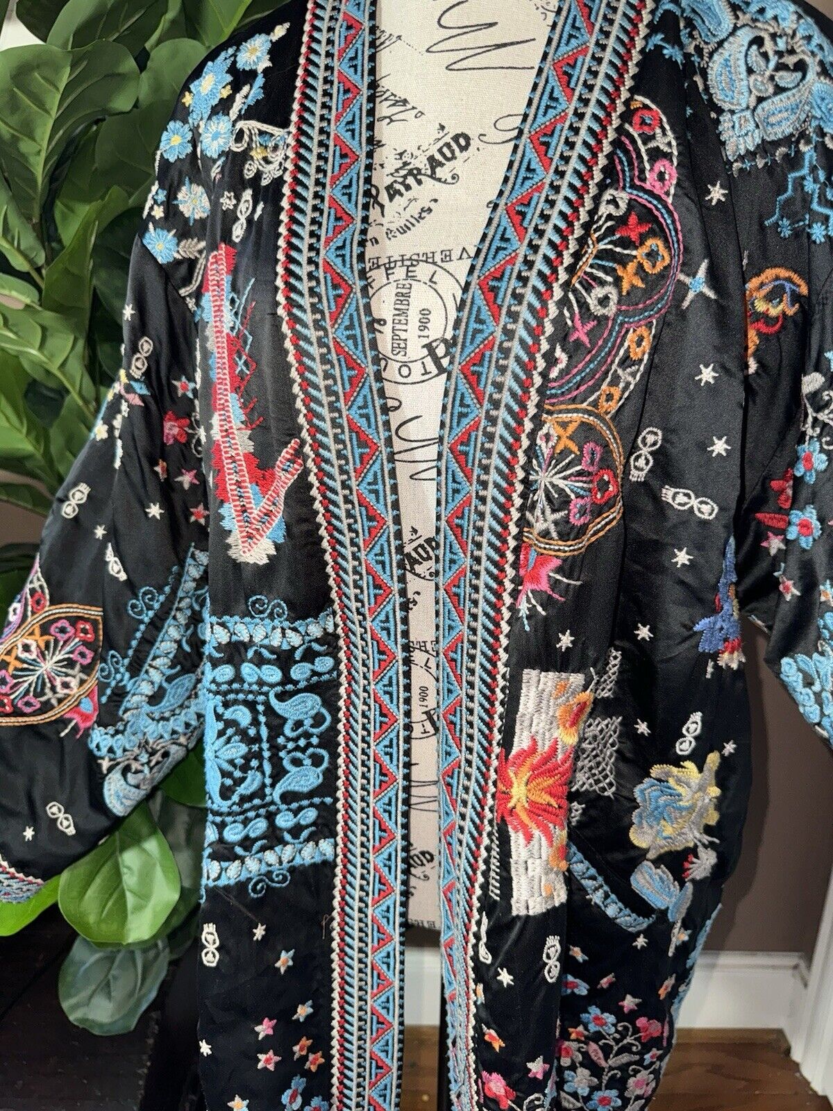 Johnny Was XL 1X Reversible KIMONO Jacket Coat Wrap Embroidery STUNNING