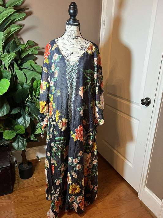 Johnny Was 1XL 1X XL Maxi Dress Cover Up Lightweight Floral Pattern