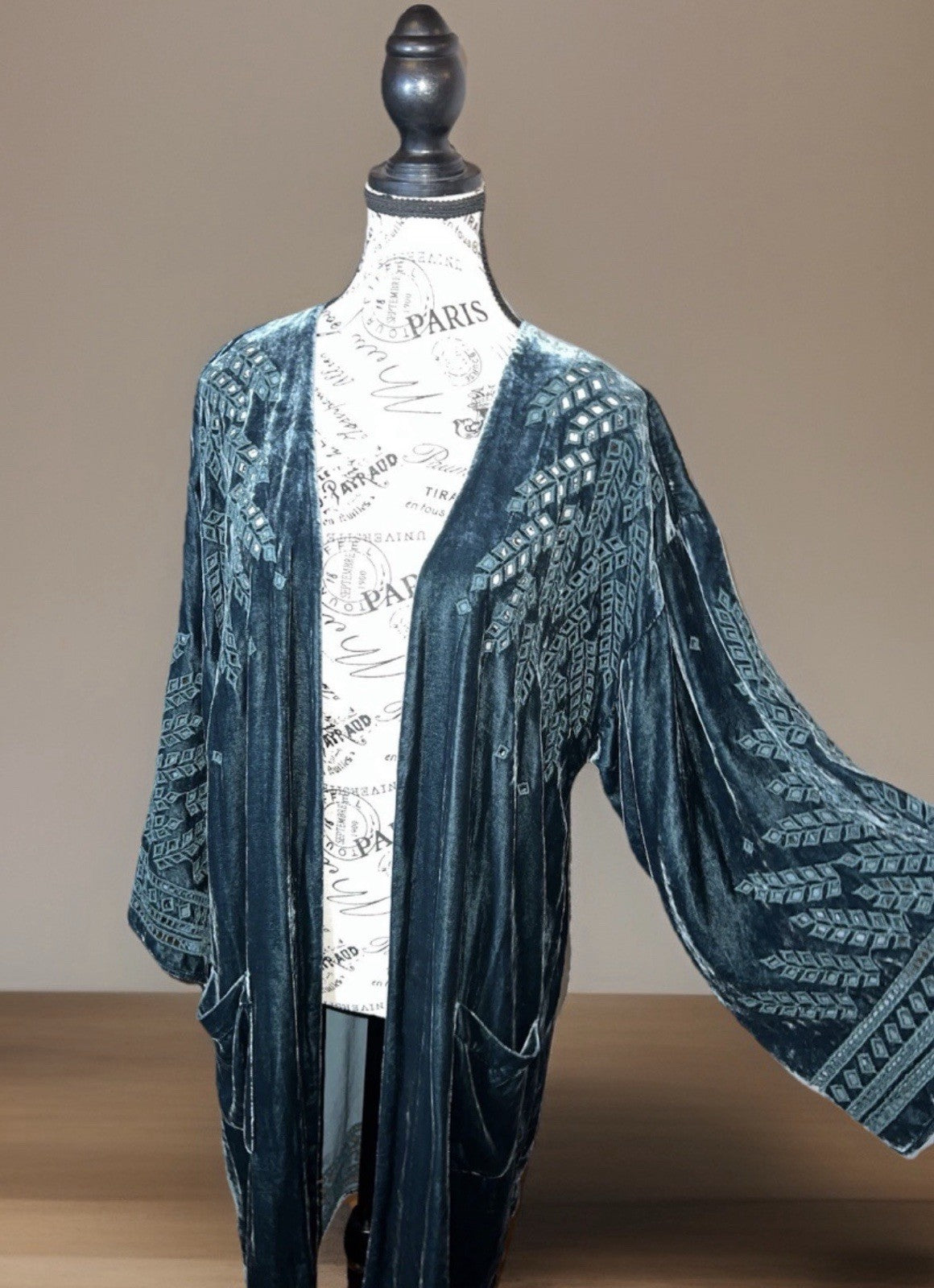 Johnny Was Jade L Large Velvet Long Kimono Duster Wrap Green Coat Embroidery Johnny Was